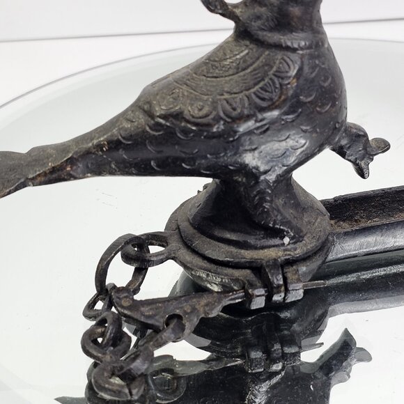 Antique Mughal Peacock Hanging Oil Lamp Bird Very Old. Bronze Or Brass - Picture 2 of 16